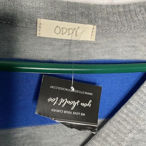 New Oddy Women Plus 1X Sweater V-neck Button Up Cardigan Blue Stripes - Picture 5 of 7